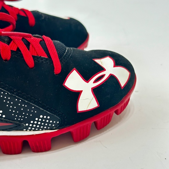 Under Armour Boys Baseball Cleats Size 2 Youth Black White Red Lace Up - Picture 7 of 12
